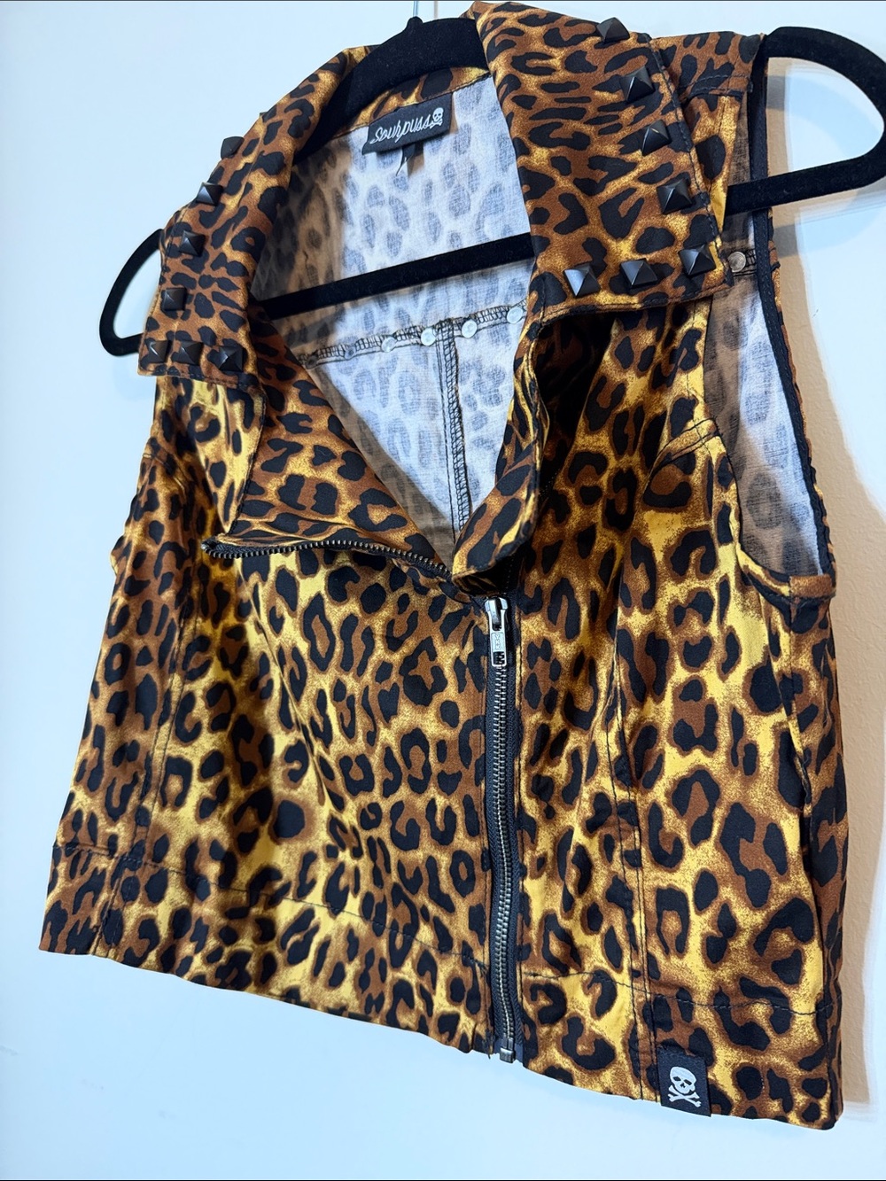 Sourpuss Leopard Print Studded Moto Vest - Picture 5 of 6